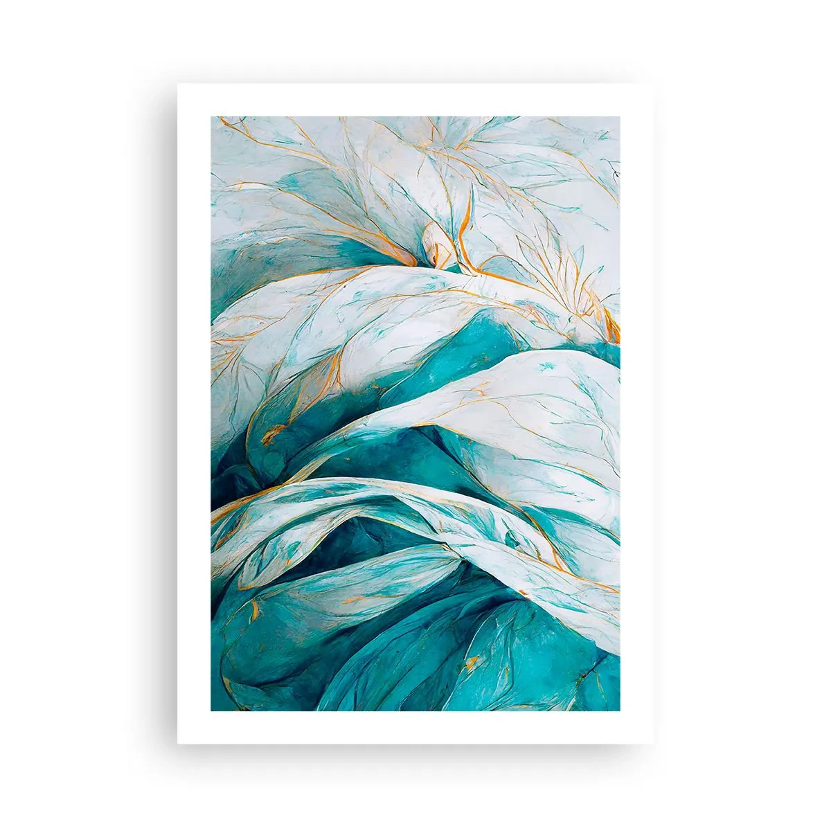 Plagát - Modrá abstrakcia so zlatým motívom - 50x70 cm