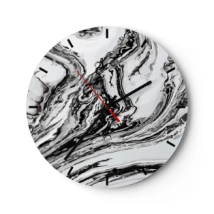 Nástenné hodiny - Abstraktný mramorový vzor v čiernej a bielej farbe - 30x30cm - Na začiatku bol chaos - Moderná nástenná dekorácia do obývacej izby, kuchyne a spálne ARTTOR