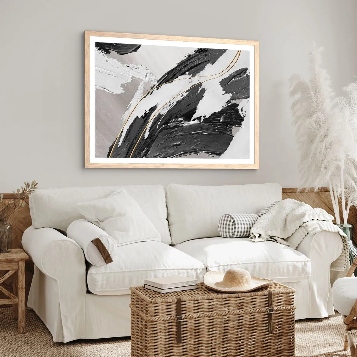 Plagát v ráme zo svetlého duba - Veľkorysá abstrakcia - 91x61 cm