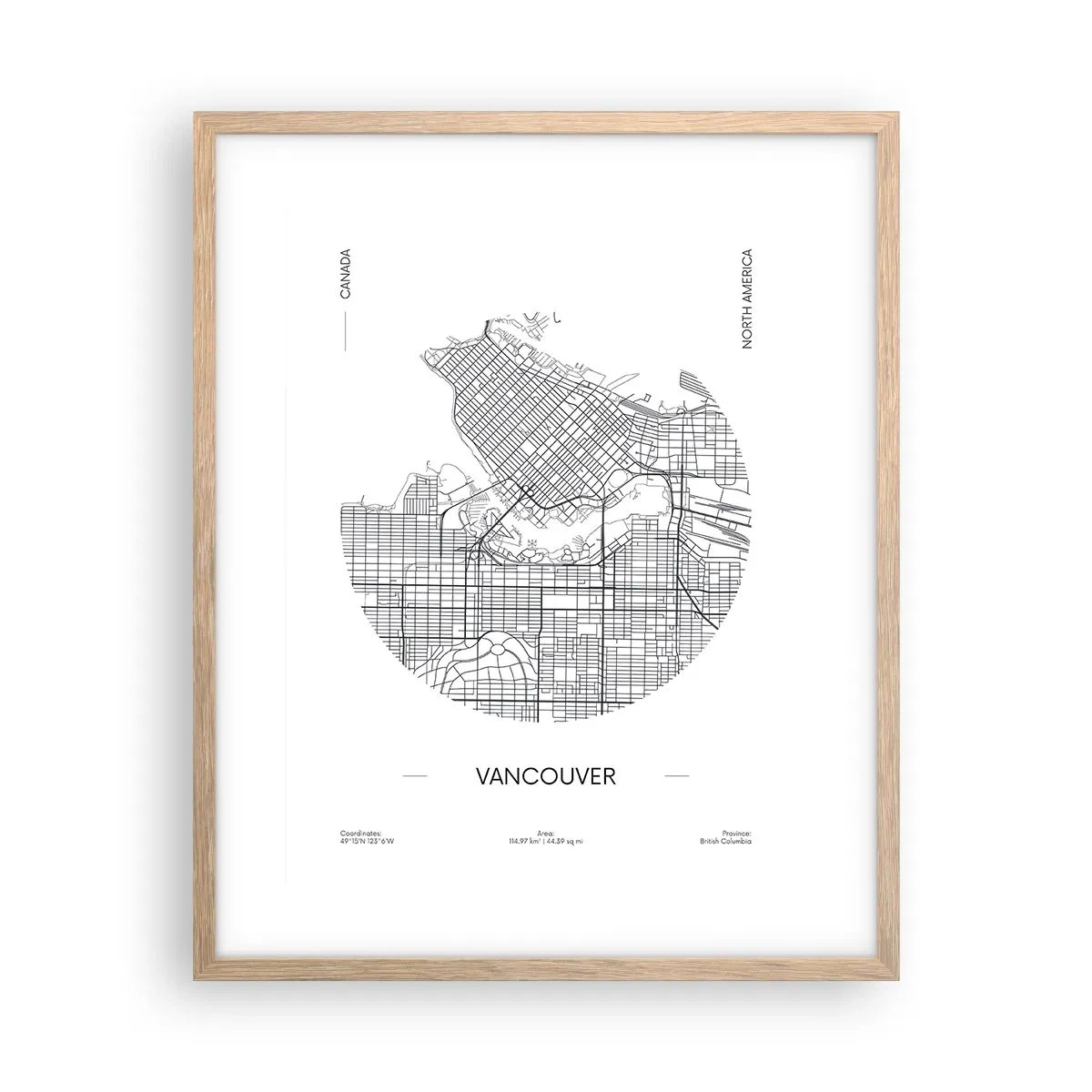 Plagát v ráme zo svetlého duba - Anatómia Vancouveru - 40x50 cm