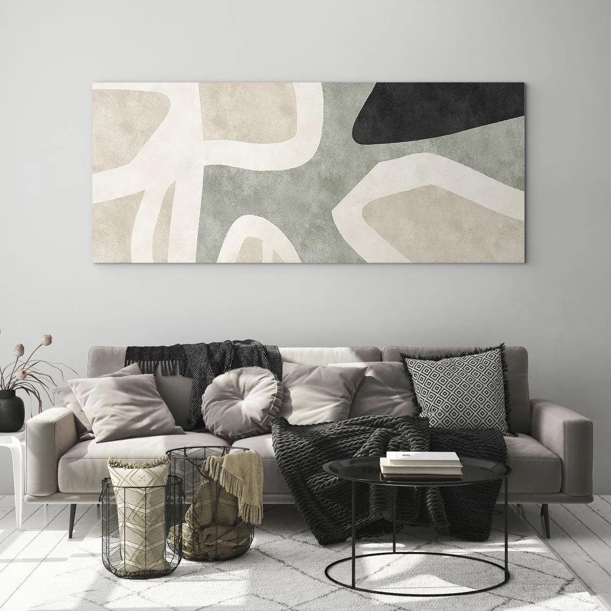 Obraz na skle - Kompozícia s čiernym motívom - 100x40 cm