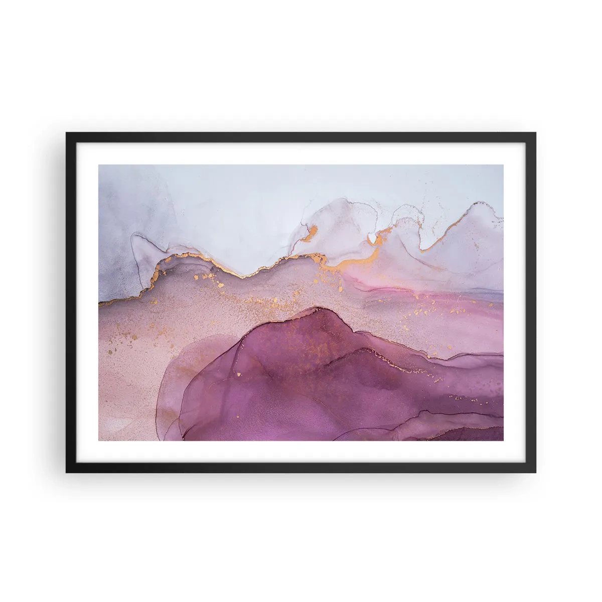 Plagát v čiernom ráme - Fialové a ľalové vlny - 70x50 cm