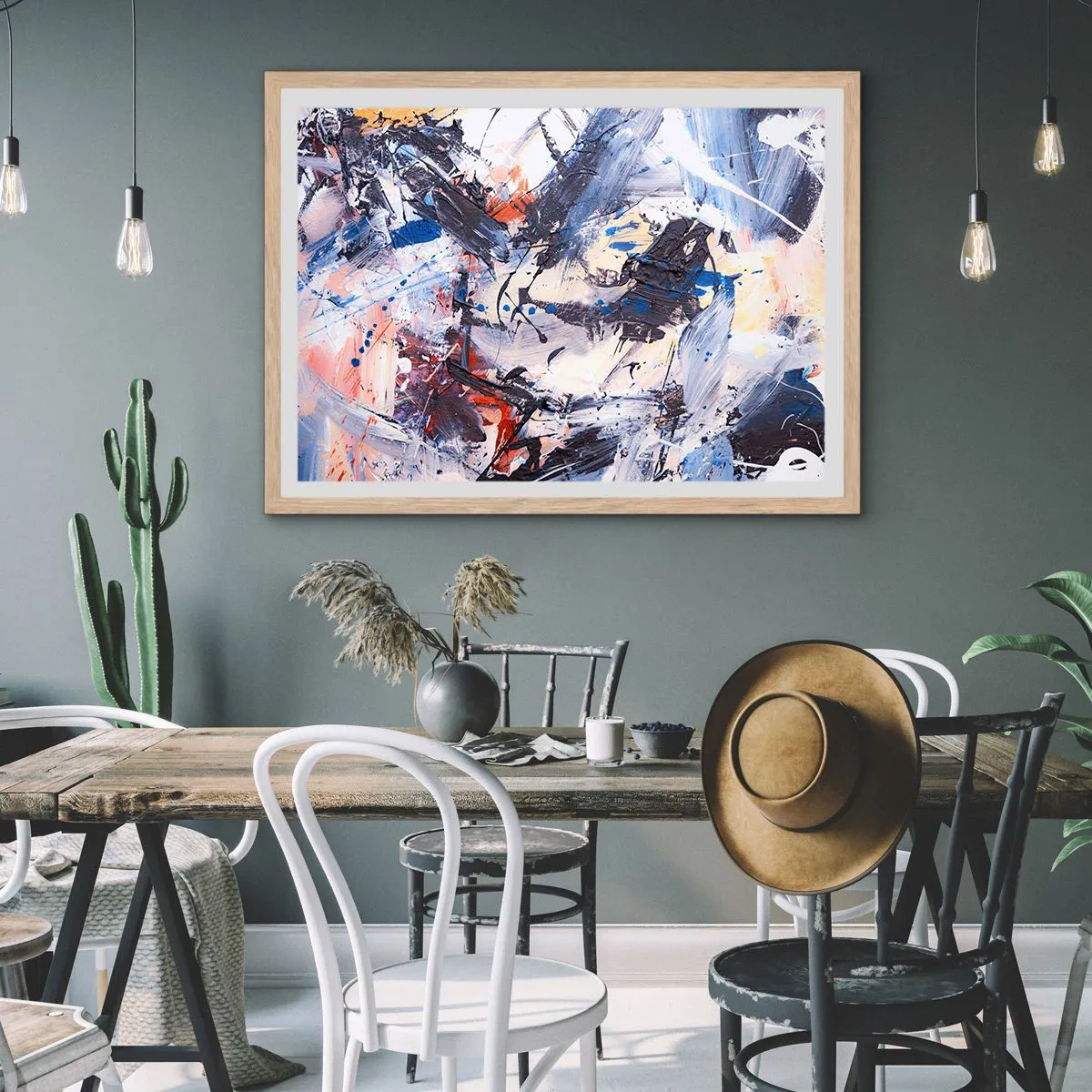 Plagát v ráme zo svetlého duba - Bláznivý tanec abstrakcie - 70x50 cm