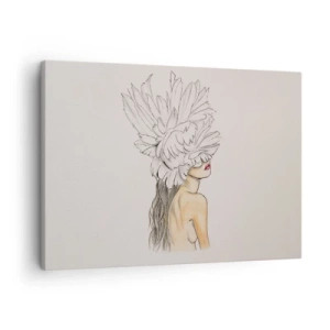 Obraz na plátne - Portrét ženy s perovou výzdobou v umeleckom štýle - 70x50cm - Vrchol krásy - Moderná nástenná dekorácia do obývacej izby a spálne ARTTOR