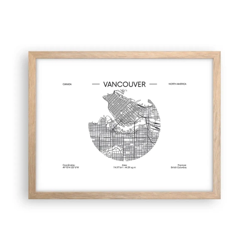 Plagát v ráme zo svetlého duba - Anatómia Vancouveru - 40x30 cm