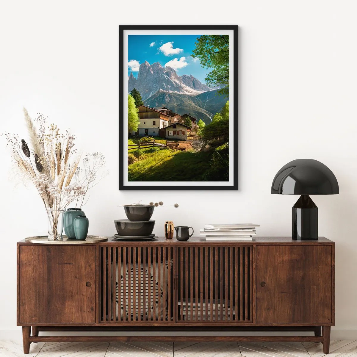 Plagát v čiernom ráme - Alpská idyla - 61x91 cm