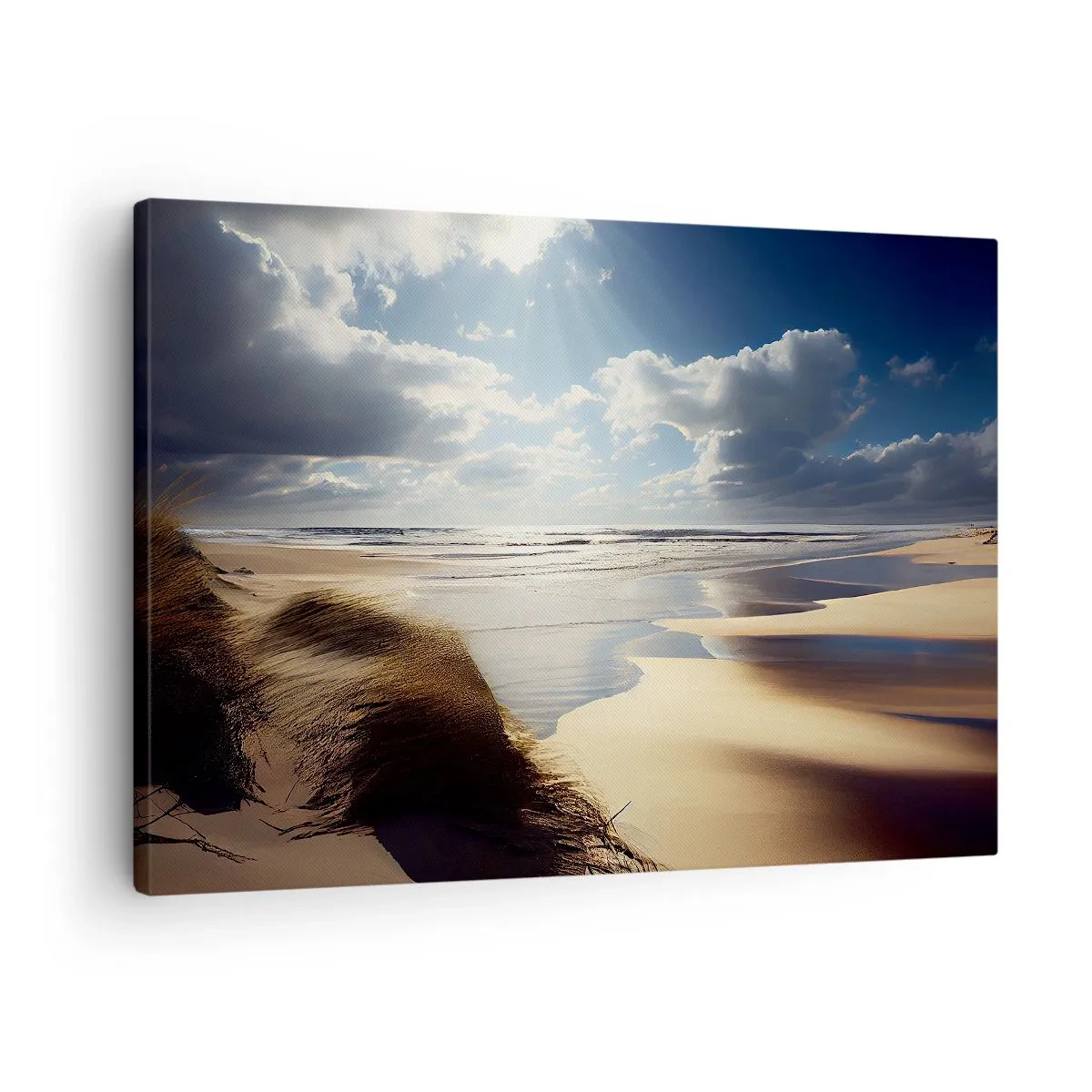 Obraz na plátne - Divoká pláž s dunami a modrou oblohou - 70x50cm - Pláž, divoká pláž - Moderná nástenná dekorácia do obývacej izby a spálne ARTTOR