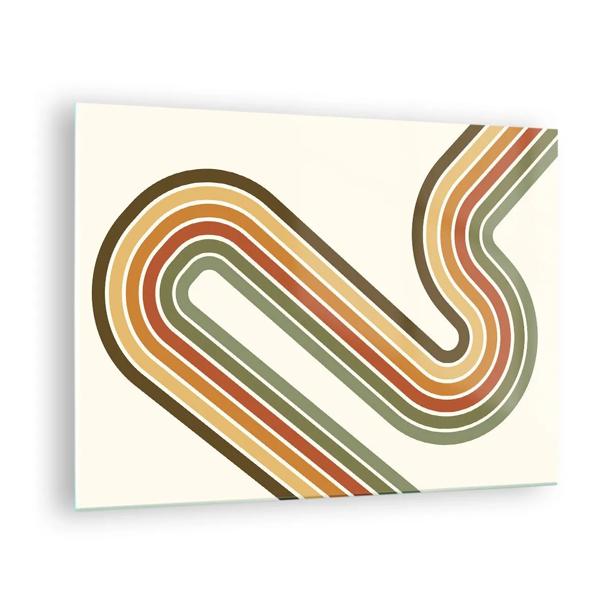 Obraz na skle - Geometrická abstrakcia v retro štýle s vlnitými čiarami - 70x50cm - Kľučkovanie do cieľa - Moderná nástenná dekorácia do obývacej izby a spálne ARTTOR