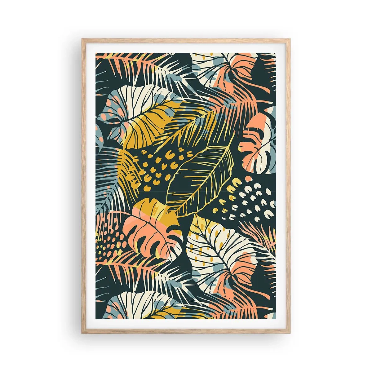 Plagát v ráme zo svetlého duba - Listová fantázia - 70x100 cm