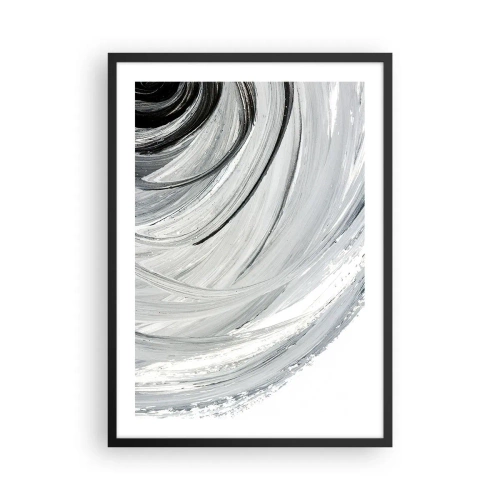Plagát v čiernom ráme - Dynamická abstrakcia v odtieňoch čiernej, bielej a sivej - 50x70cm - Orbitálna kompozícia - Moderná nástenná dekorácia do obývacej izby a spálne ARTTOR