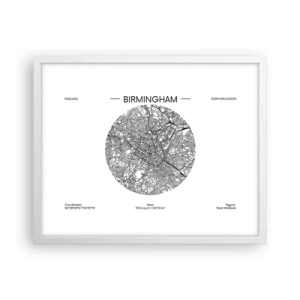 Plagát v bielom ráme - Anatómia Birminghamu - 50x40 cm