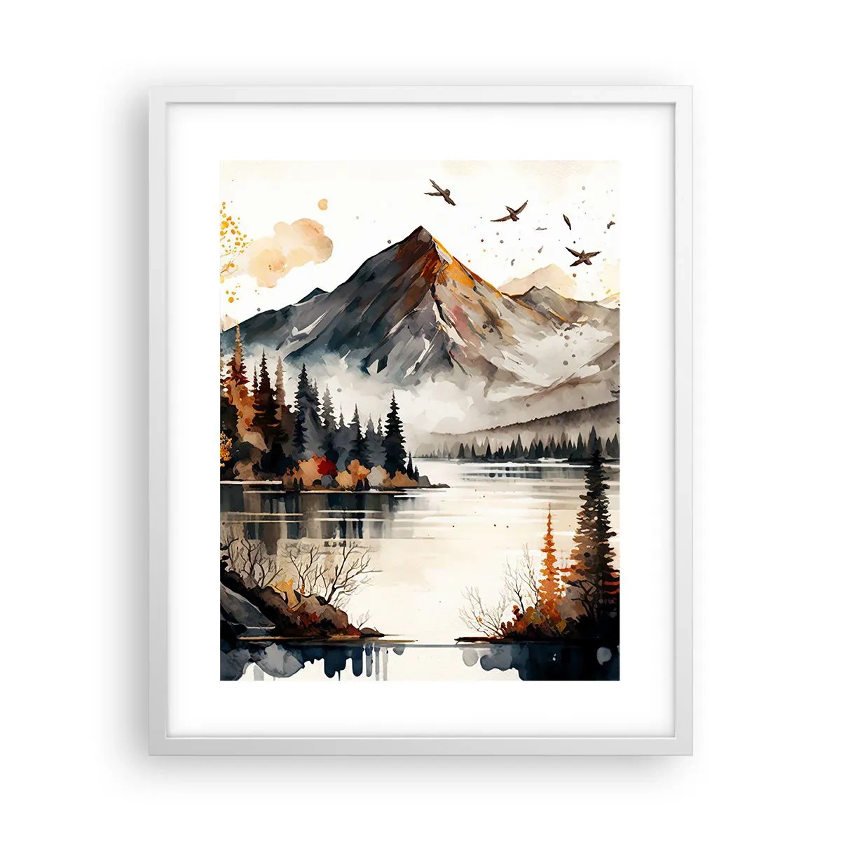 Plagát v bielom ráme - Zlatá jeseň na horách - 40x50 cm