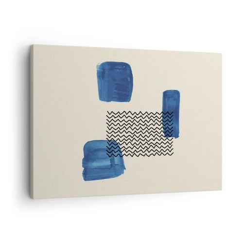 Obraz na plátne - Abstraktná kompozícia s modrými škvrnami a vlnitými čiarami - 70x50cm - Abstraktné kvarteto - Moderná nástenná dekorácia do obývacej izby a spálne ARTTOR