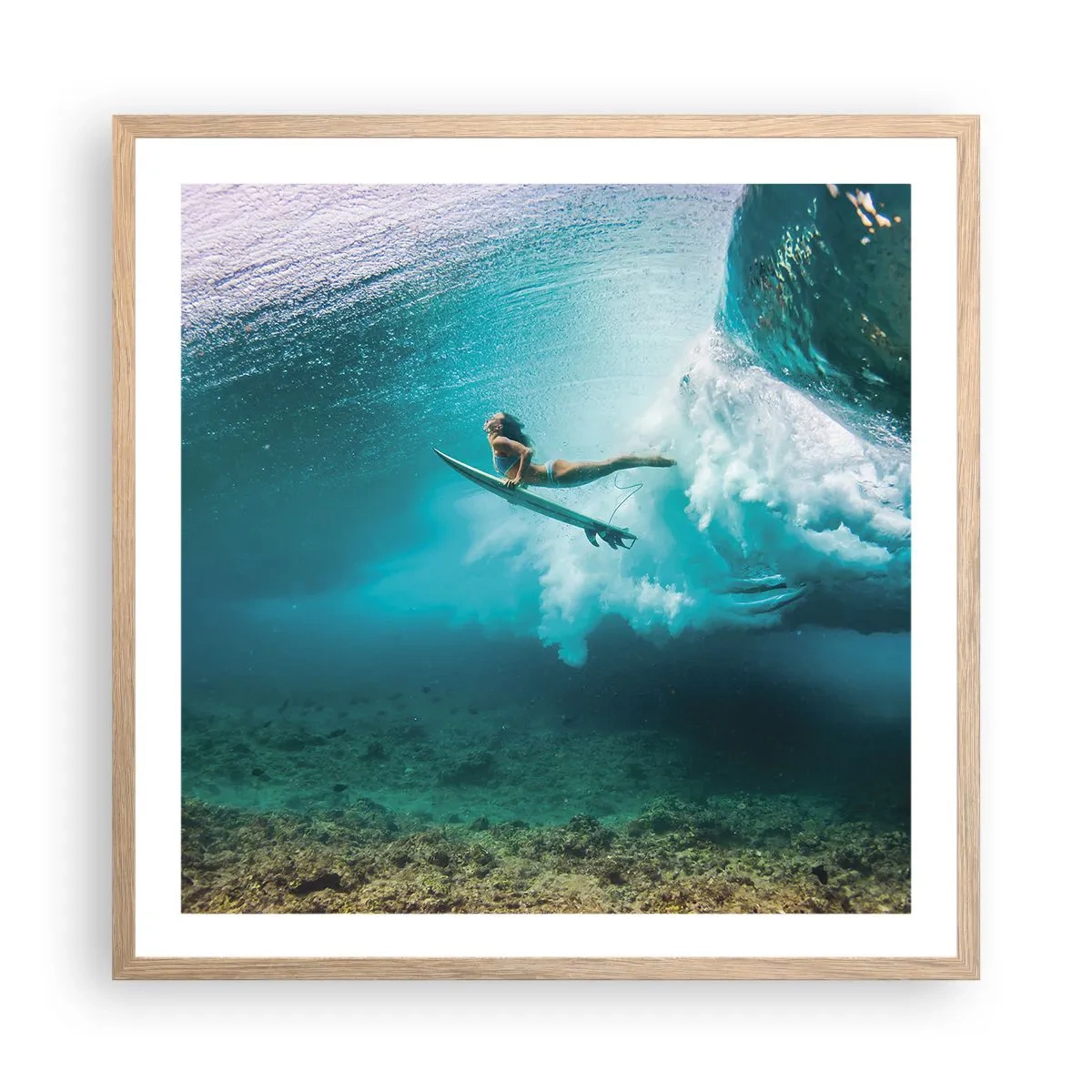 Plagát v ráme zo svetlého duba - Podmorský svet - 60x60 cm