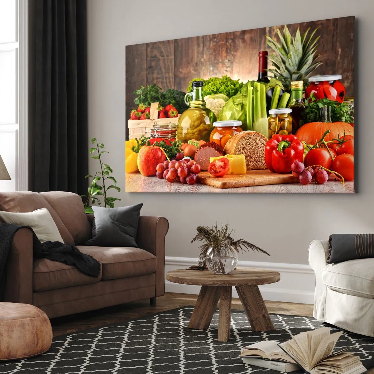 Obraz na plátne - Farebné ovocie, zelenina a potravinárske výrobky - 70x50cm - Údené, pečené, marinované - Moderná nástenná dekorácia do obývacej izby a spálne ARTTOR