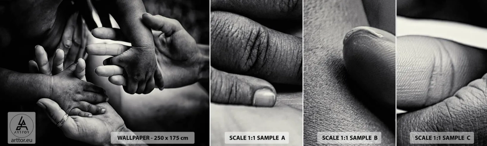 Vzorka samolepiacej fototapety Deluxe Sticker - Byť človekom - Ruky, Ľudia, Láska - 100x30 cm