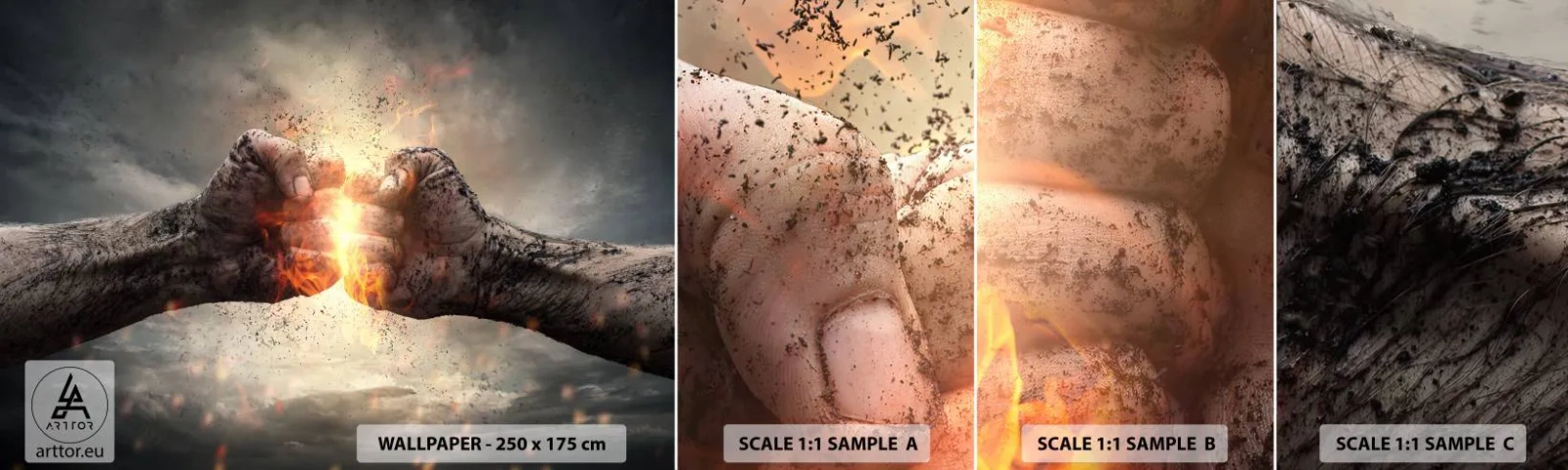 Vzorka samolepiacej fototapety Deluxe Sticker - Choď do boja - Abstrakcia, Zaťatú ruku, sila - 100x30 cm