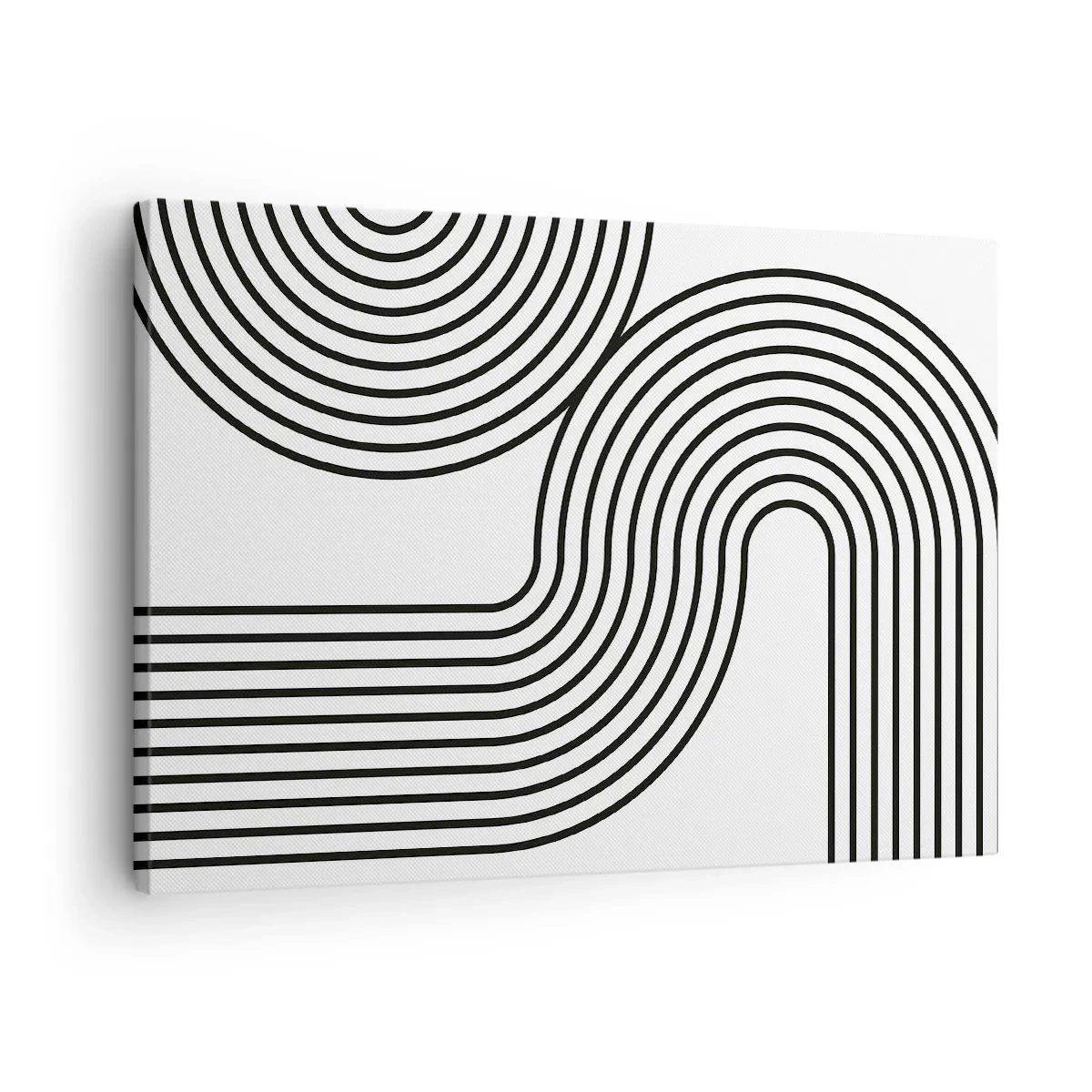Obraz na plátne - Abstraktný obraz s čiernymi čiarami vytvárajúcimi geometrické vzory na bielom pozadí. - 70x50cm - V zákrute - Moderná nástenná dekorácia do obývacej izby a spálne ARTTOR