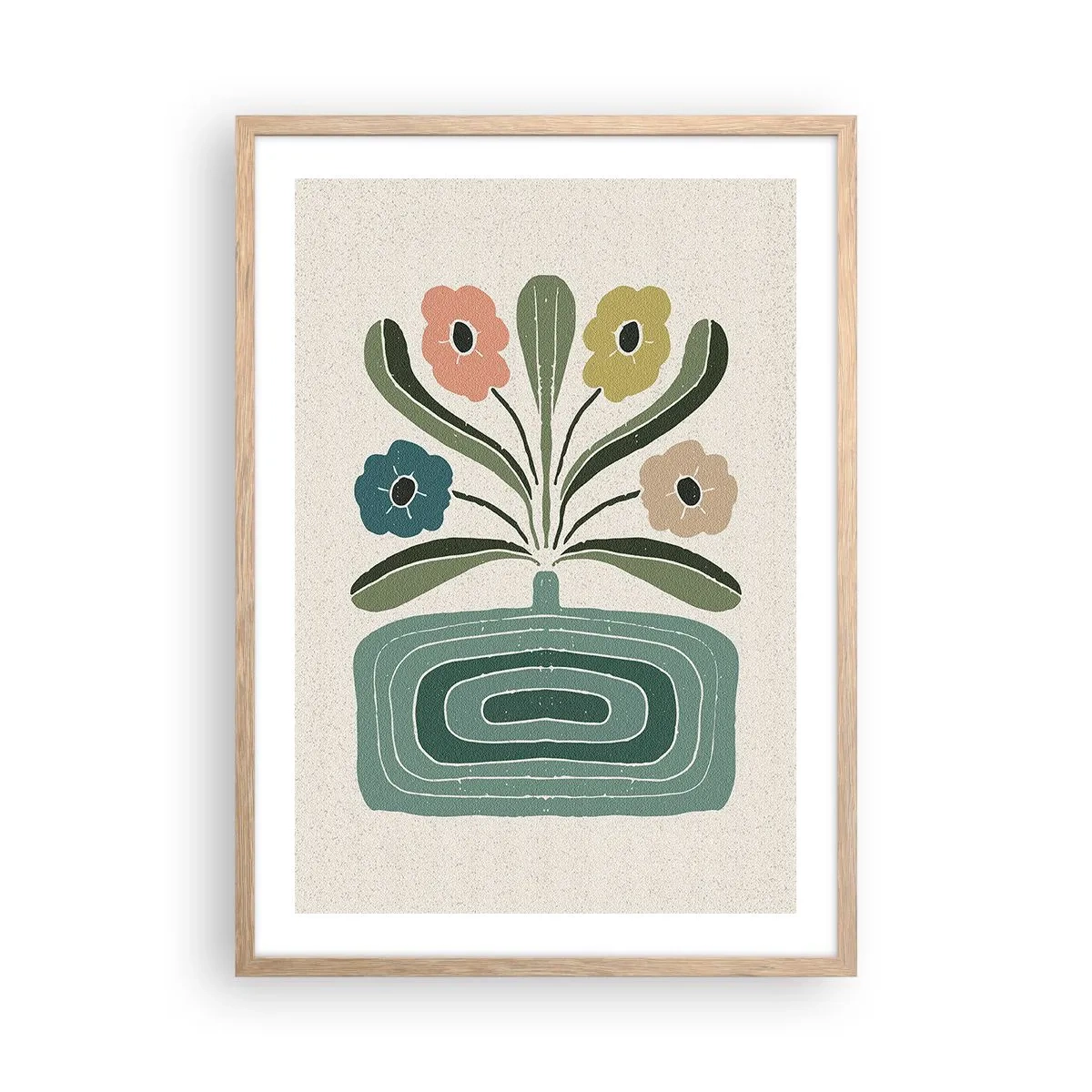 Plagát v ráme zo svetlého duba - Symetrická kytica - 50x70 cm