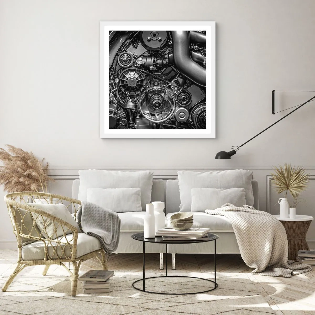 Plagát v bielom ráme - Poézia mechaniky - 60x60 cm