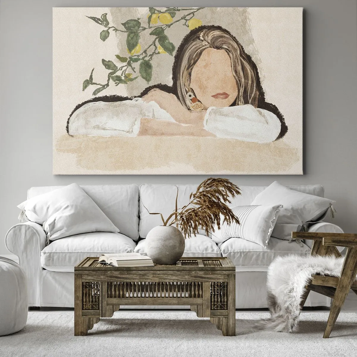 Obraz na plátne - Postava ženy na pozadí citrónovníka - 70x50cm - Kráska z juhu - Moderná nástenná dekorácia do obývacej izby a spálne ARTTOR