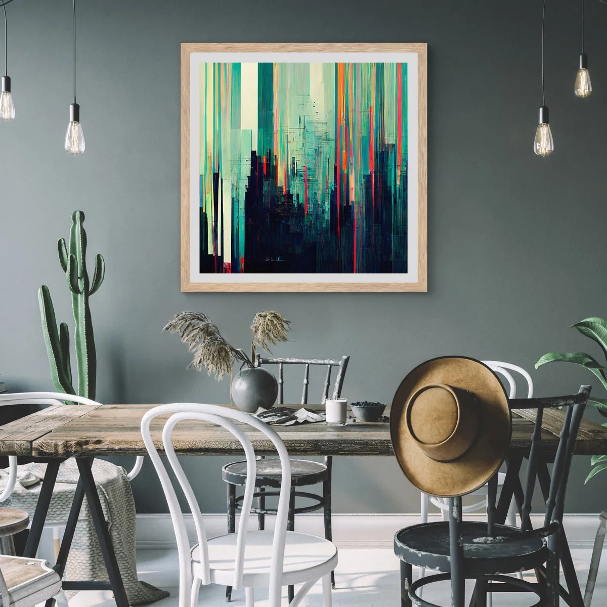 Plagát v ráme zo svetlého duba - Futuristické mesto - 60x60 cm