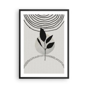 Plagát v čiernom ráme - Minimalistická ilustrácia listov s geometrickými vzormi - 50x70cm - Kompozícia: rituály prírody - Moderná nástenná dekorácia do obývacej izby a spálne ARTTOR