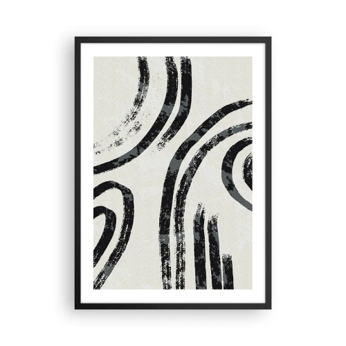 Plagát v čiernom ráme - Abstraktné čierne čiary na svetlom pozadí - 50x70cm - Napoly zastavený - Moderná nástenná dekorácia do obývacej izby a spálne ARTTOR