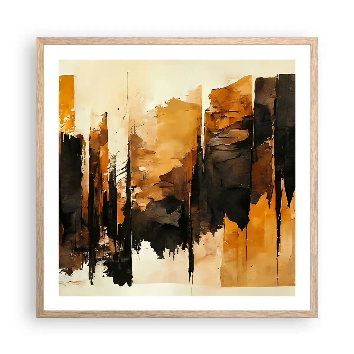 Plagát v ráme zo svetlého duba - Harmónia čiernej a zlatej - 60x60 cm