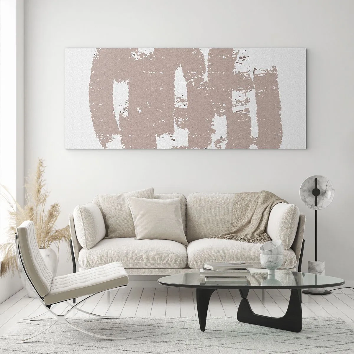 Obraz na skle - Abstrakcia v jemnej ružovej - 100x40 cm