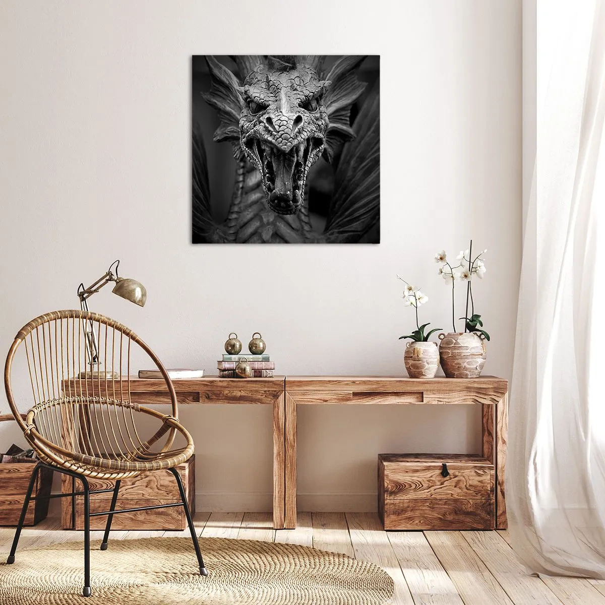 Obraz na plátne - Rozprávkový drak v šedi - 70x70 cm