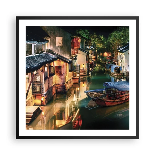 Plagát v čiernom ráme - Večer na čínskej ulici - 60x60 cm