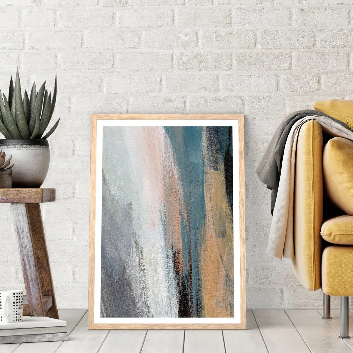 Plagát v ráme zo svetlého duba - Abstrakcia: severná krajina - 40x50 cm