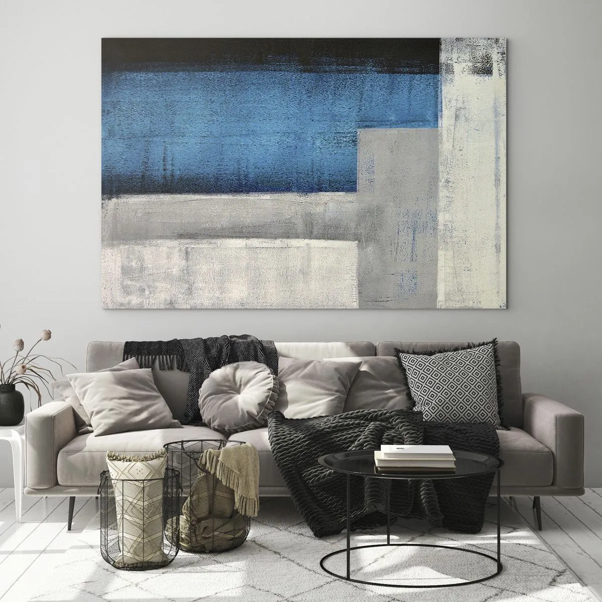 Obraz na skle - Poetická kompozícia šedej a modrej - 120x80 cm