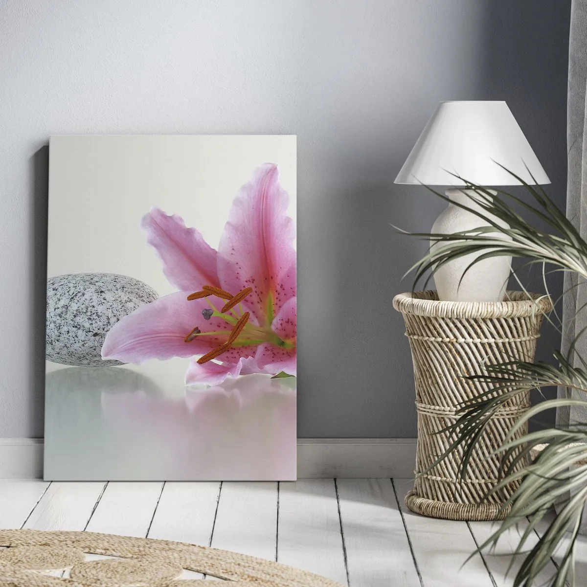 Obraz na plátne - Štúdia v ružovej, šedej a bielej - 65x120 cm