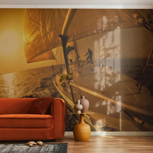 Fototapeta Premium Sand - Zlatý večer po viacfarebnom dni - Námorné štúdiá, Plachetnica, Cestuje - 250x175 cm