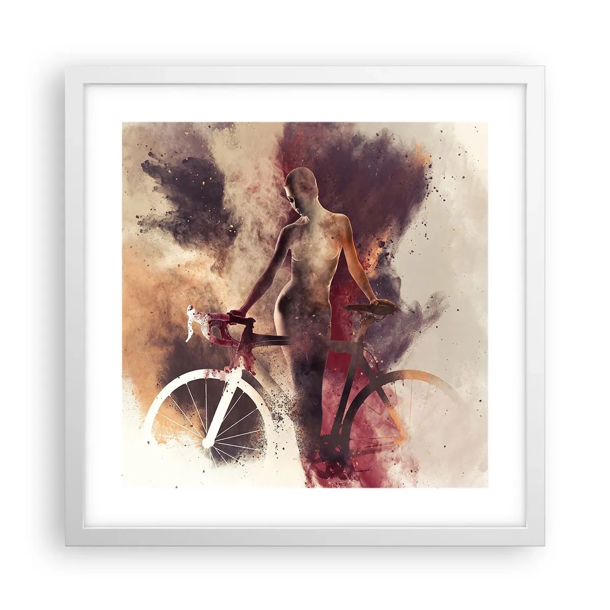 Plagát v bielom ráme - Cyklistická duša v mramorových tvaroch - 40x40 cm