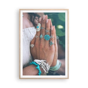 Plagát v ráme zo svetlého duba - Vitajte v centre bytia - 70x100 cm