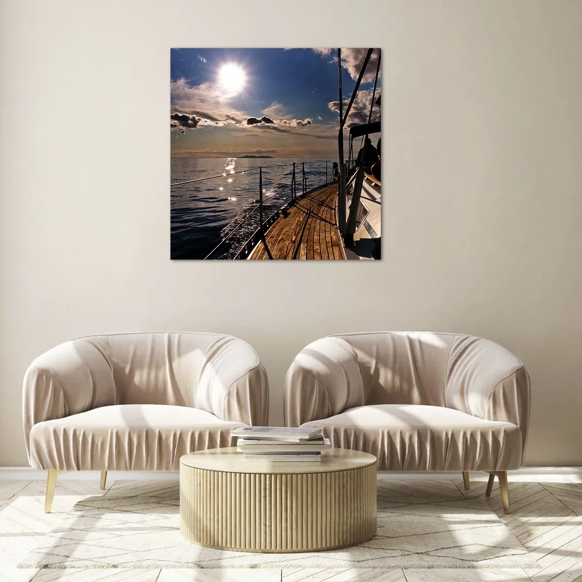 Obraz na skle - Plavba smerom k slnku - 70x70 cm