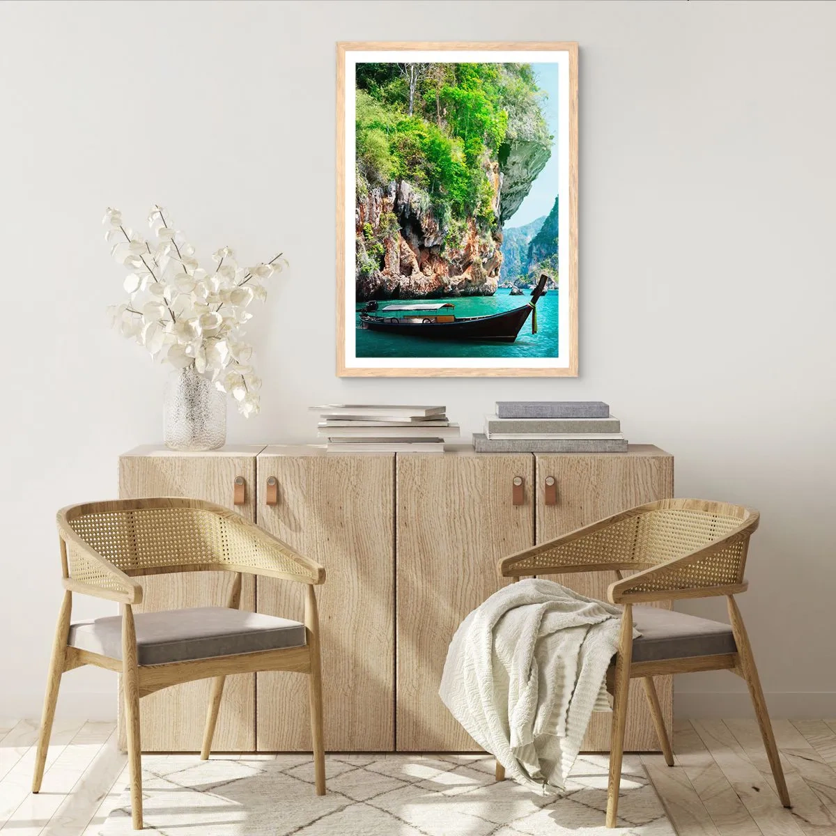 Plagát v ráme zo svetlého duba - Pozvánka na exotickú cestu - 40x50 cm