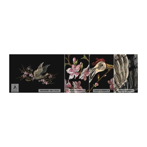 Vzorka Fototapeta Standard Eco - Exotický vyšívaný vták - Vták, Grafika, Kvety - 100x30 cm