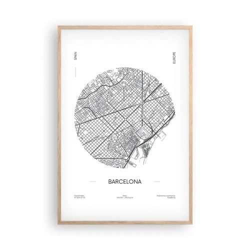 Plagát v ráme zo svetlého duba - Anatómia Barcelony - 61x91 cm