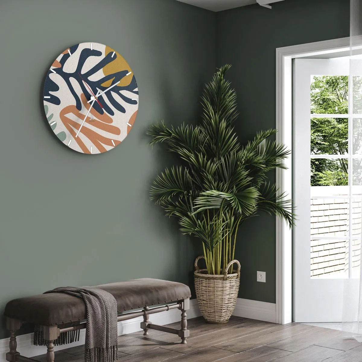 Nástenné hodiny - Farebné listy v grafickom štýle na svetlom pozadí - 30x30cm - Koralové more - Moderná nástenná dekorácia do obývacej izby, kuchyne a spálne ARTTOR