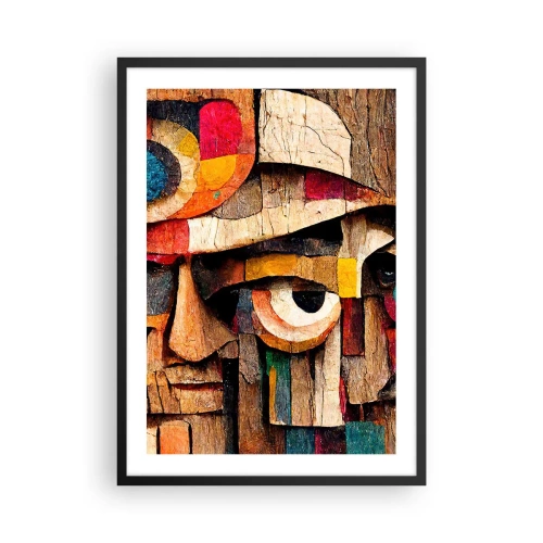 Plagát v čiernom ráme - Abstraktná tvár vyrobená z farebných drevených blokov. - 50x70cm - Vidím ťa… - Moderná nástenná dekorácia do obývacej izby a spálne ARTTOR