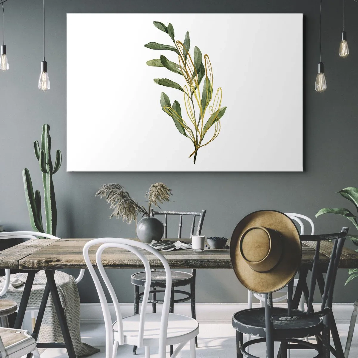 Obraz na plátne - Zelený konár s listami na bielom pozadí - 70x50cm - Všetko, čo je dobré - Moderná nástenná dekorácia do obývacej izby a spálne ARTTOR
