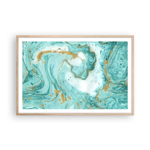 Plagát v ráme zo svetlého duba - Pod veľkou vlnou z epochy Edo - 91x61 cm