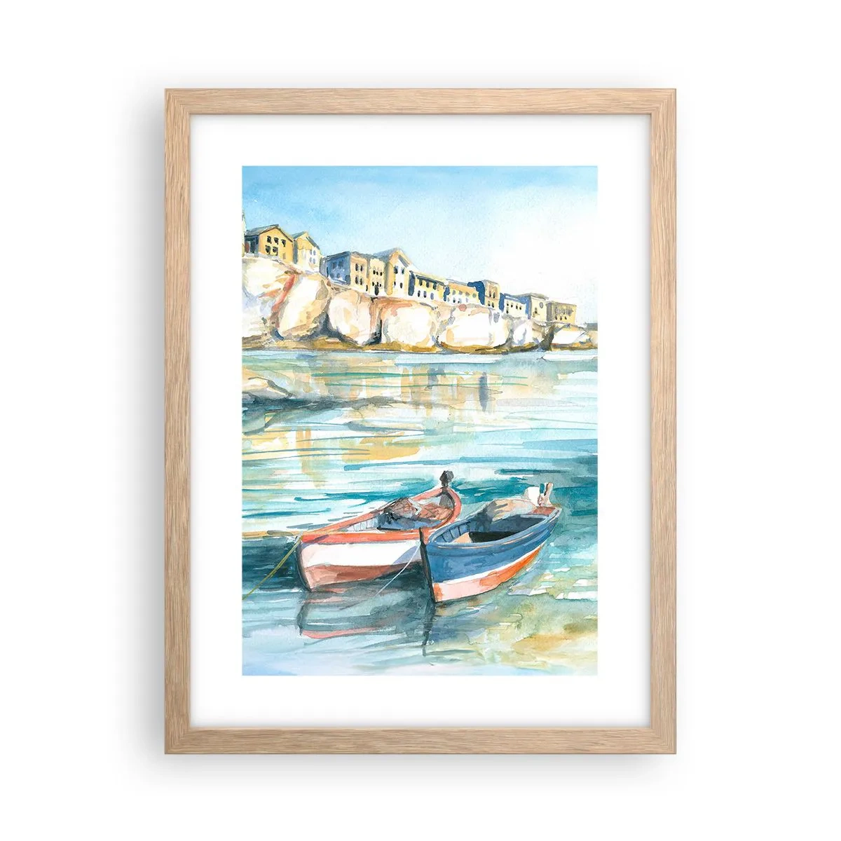 Plagát v ráme zo svetlého duba - Krajina v modrej - 30x40 cm