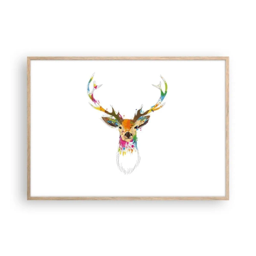 Plagát v ráme zo svetlého duba - Jemné jelenča vykúpané vo farbe - 100x70 cm