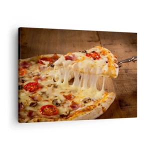 Obraz na plátne - Pizza s vláknitým syrom - 70x50cm - Veľdielo talianskeho umenia - Moderná nástenná dekorácia do obývacej izby a spálne ARTTOR