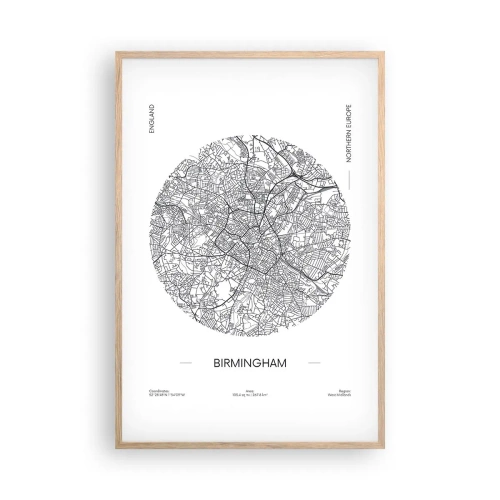Plagát v ráme zo svetlého duba - Anatómia Birminghamu - 61x91 cm